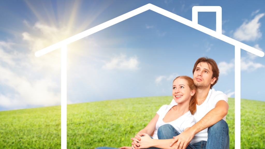 A young couple daydreaming of buying a new house